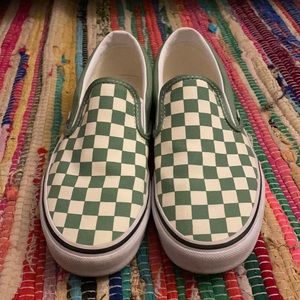 Green Checkered Slip On Vans